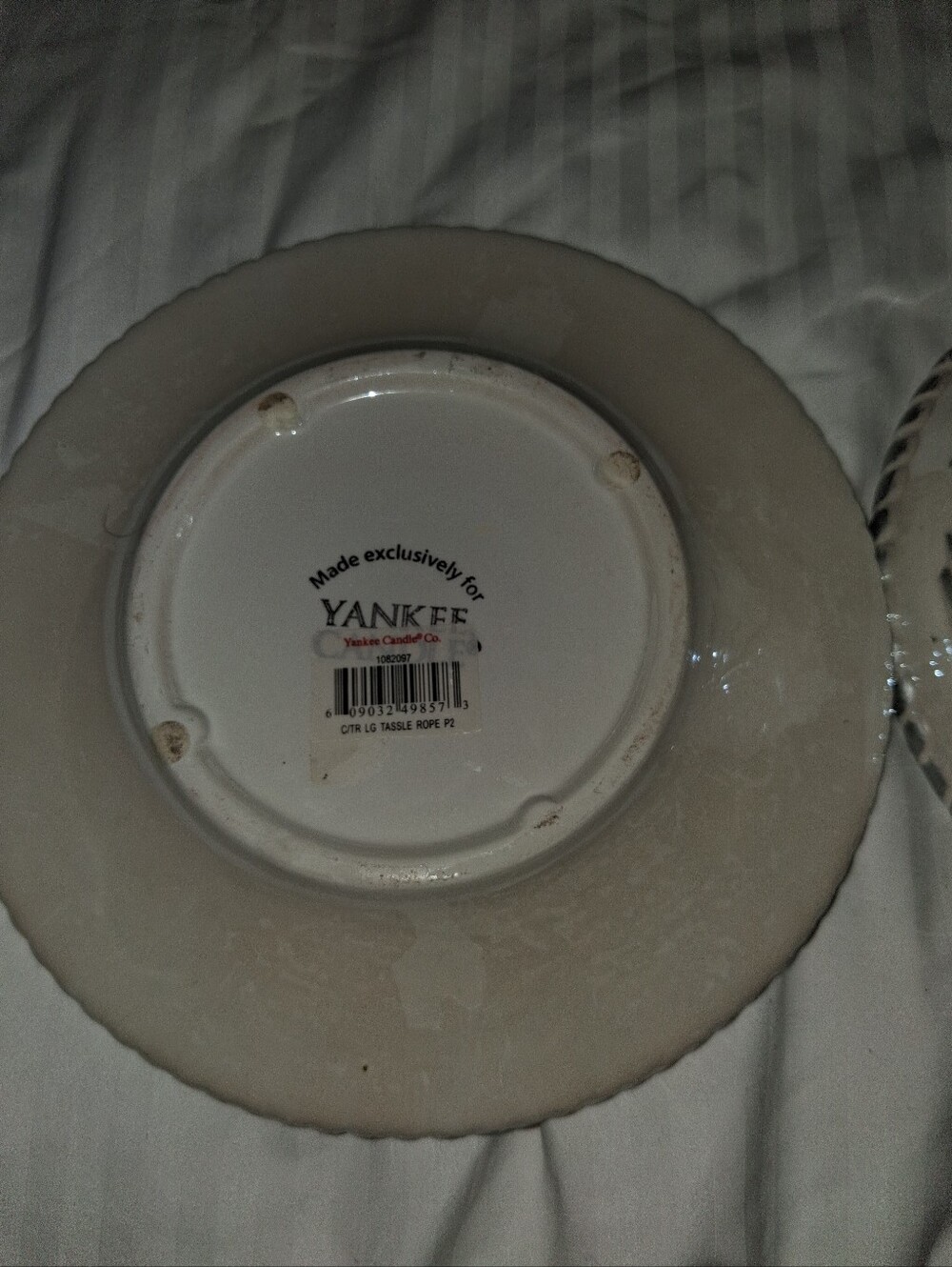 Yankee Candle Tassle Rope Candle Shade And Plate - Cream Floral White - Picture 8 of 8